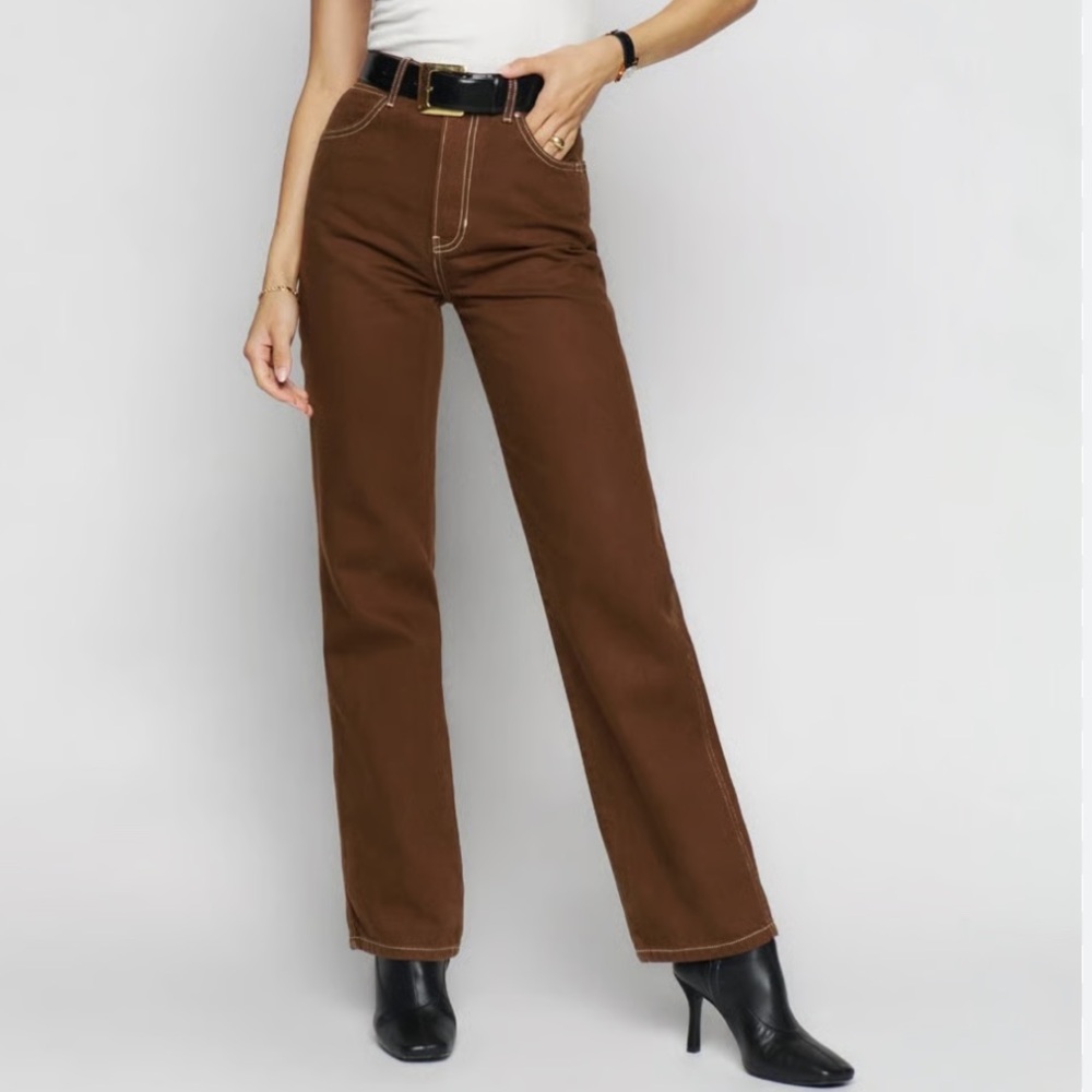 Reformation Brown High Rise Cowboy Straight Leg Jeans, 23